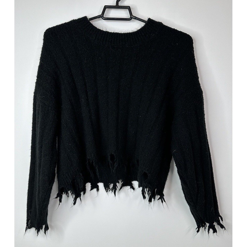 Double Zero Sweater Women's XS Cropped‎ Distressed Y2K Grunge Black